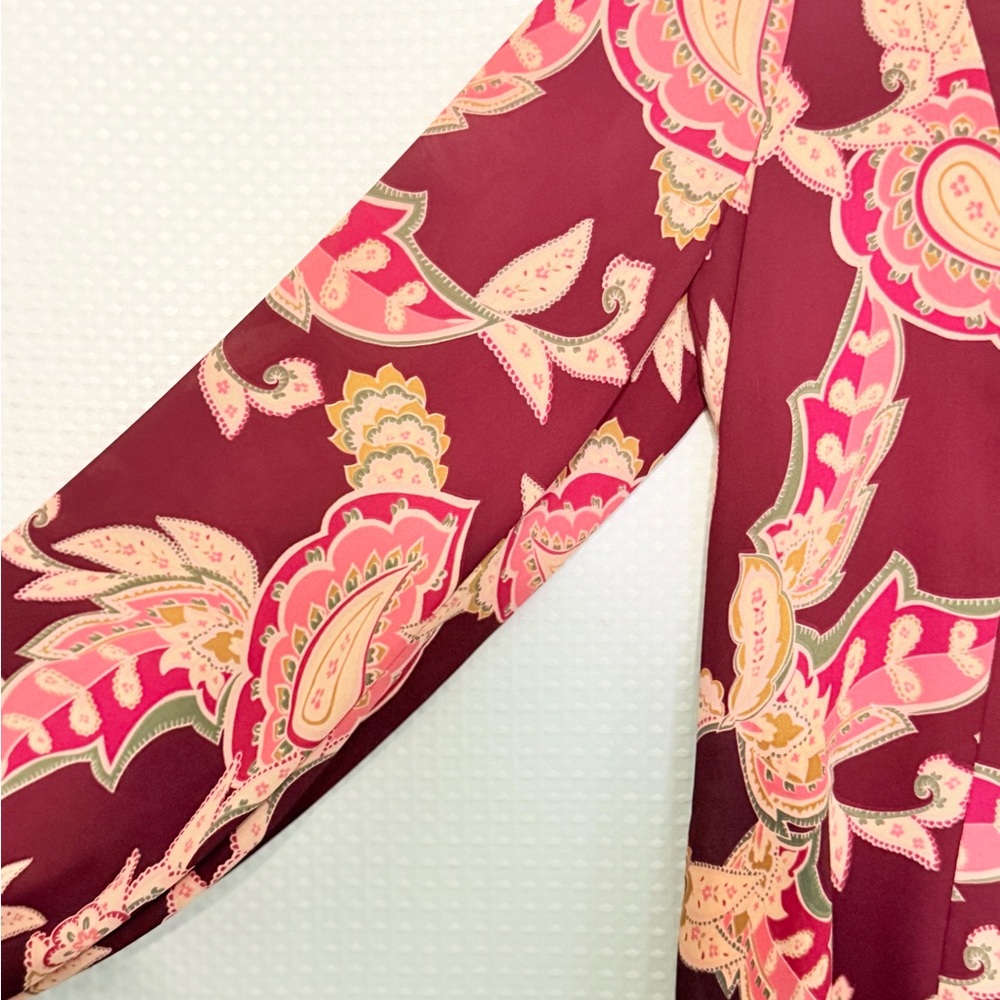Show Me Your Mumu V-Neck Tie Back Paisley Romper Vino Vine Long Sleeve | Small - Picture 9 of 9